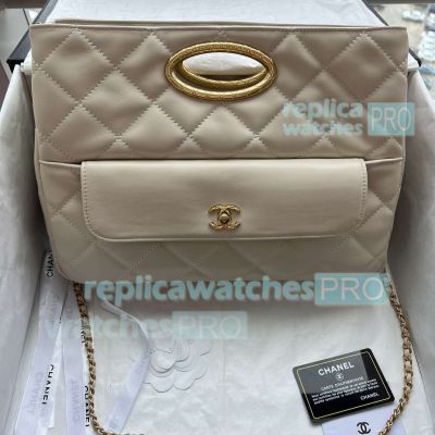 Best Copy Chane1 Clutch Beige Lambskin Chain Strap 